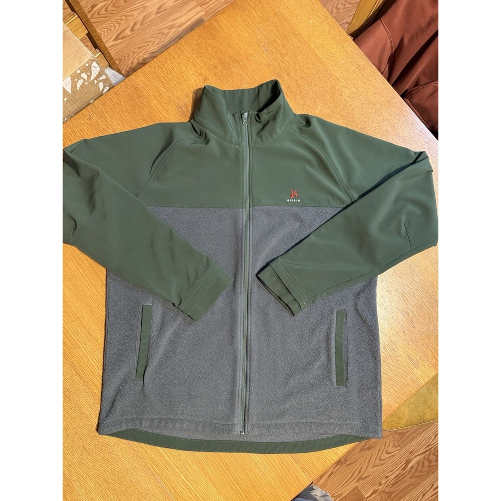Killik Fleece Jacket Mens XXL Full Zip Green Gray Colorblock Pockets Golf Hunt